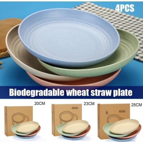 4pcs Lightweight Wheat Straw Plates Unbreakable Dishes and Plates Sets Adults Non-toxin Safe Healthy for Kids Children