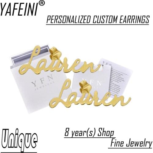 YAFEINI Brand Fine Jewelry Unique Custom Name Stud Earrings 925 Sterling Silver With Gift Box