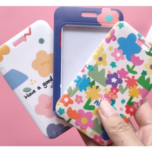 Flowers Belt Keychain Badge Work Card Holder for Company Staff Employee ID Name Tag Cover Case Girls Bus Pass Access Card Sleeve