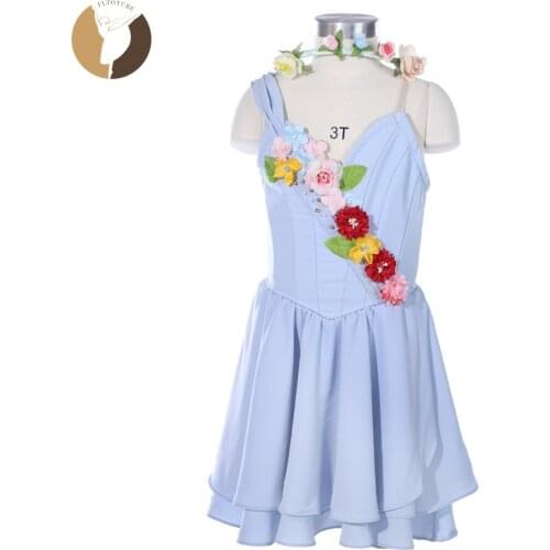 FLTOTURE Adult Professional Ballet Stage Costumes Cupid Dancewear Light Blue Chiffon Short Skirt Children Flower Fairy Dresses