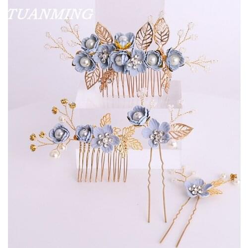 Rose Gold Rhinestone Leaf Bridal Hair Combs Pearl Headdress Rhinestone Pearl Hair Comb Wedding Hair Accessories Headbands