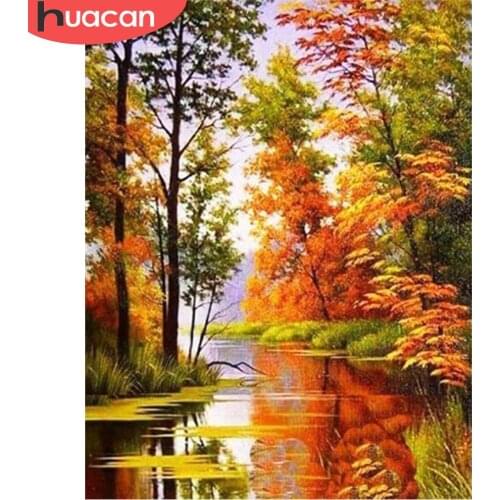 HUACAN Full Square/Round Diamond Painting 5d Landscape Nature DIY Diamond Embroidery Mosiac Autumn Home Decor Handmade Gift