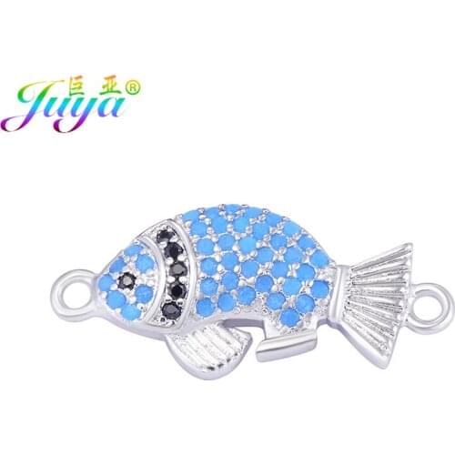 Juya DIY Christmas Gift Jewelry Making Accessories Micro Pave Turquoise Zirconia Fish Animal Butterfly Charm Connectors Supplies