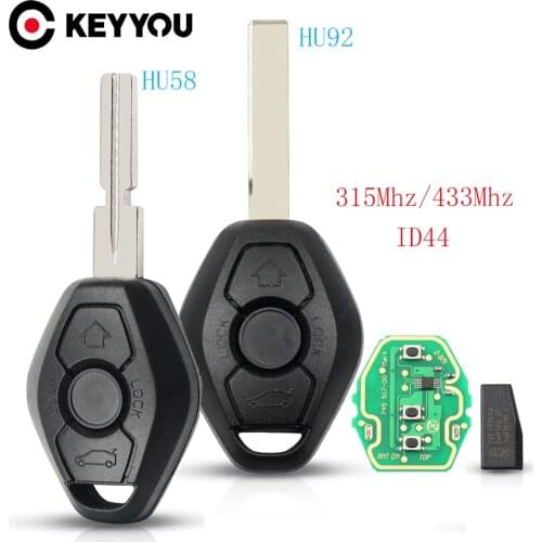 KEYYOU Key For BMW X3 X5 Z3 Z4 E38 E39 E46 1/3/5/7 Series 315/433MHz ID44 Chip Keyless Entry Transmitter HU92/HU58 Blade