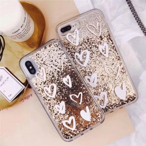 Tfshining Cute Love Heart Glitter Phone Case For iphone X XS XR 7 8 6 6S Plus XS Max Dynamic Liquid Quicksand Cover Coque Gift