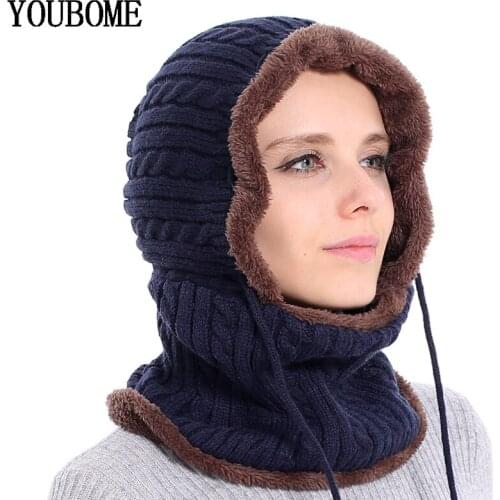 YOUBOME New Winter Knitted Hat Scarf Women Skullies Beanies Winter Hats For Women Men Warm Mask Thick Girl Female Cap Beanie Hat