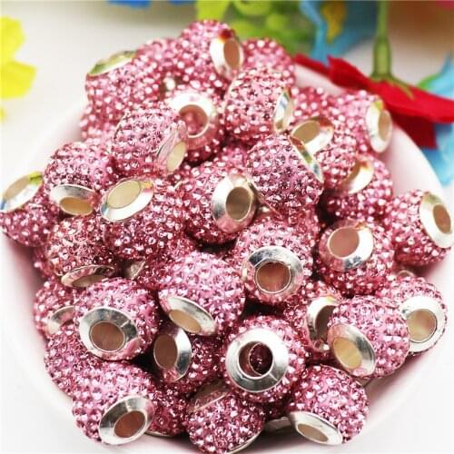 20Pcs/Lot New CZ Crystal Beads Big Hole Glass Rhinestone Spacer Charm Fit Pandora Bracelet Necklace Earrings for Jewelry Making