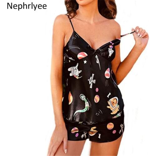 Pajamas for Woman Silk Sexy Pijamas Girls Sleepwear Satin Home Suit Summer Pyjama Femme V Neck 2021 Dropshipping SLP001374