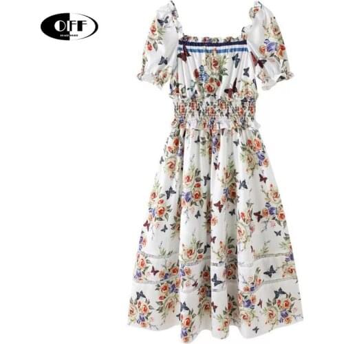 Designer Beach Chic Fashion Traf Midi Dresses For Women Summer Short Sleeve Ruffles Elastic waist lace up elegant party dress ZA