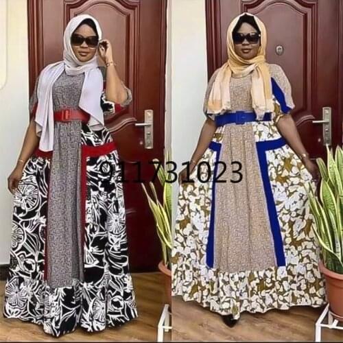 African Dresses for Women 2021 Summer African Women Short Sleeve Printing O-neck Long Dress African Clothes for Women