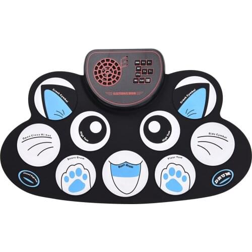 Portable Roll-up Electronic Drum Pad Silicon Digital Drum 9 Demo Songs 10 Rhythms Record 3.5mm Microphone Input Headphone