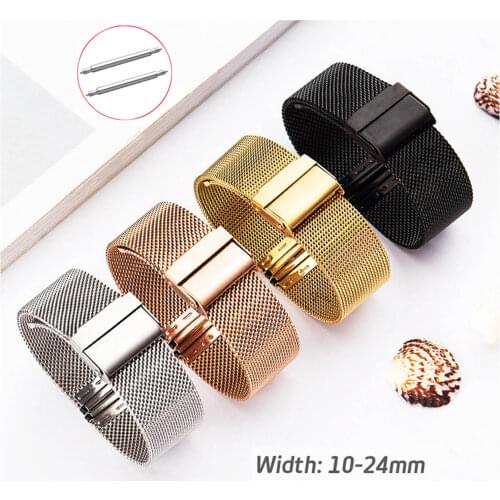 Watch Band 10 12 13 14 16 17 18mm 19mm 20mm 21mm 22mm 24mm Stainless Steel ML Loop Wristband 06 Wire Meshed Strap