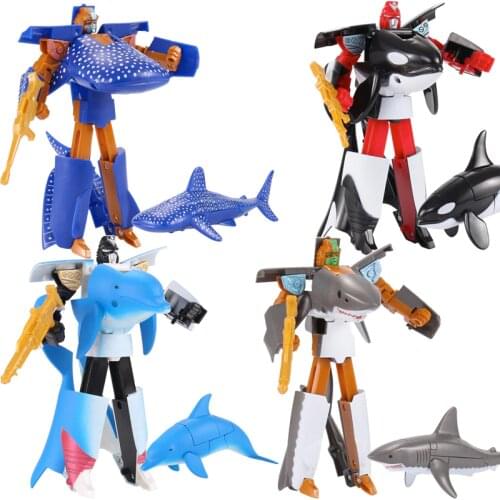 16cm Sea Life Robot Dolphin Transformation Shark Whale Action Figure Cartoon animals Educational collection Plastic Kids Toys