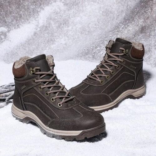 Warm plush winter boots men shoes lace-up outdoor anti-slip Hiking men boots casual shoes high top plus size zapatos de hombre