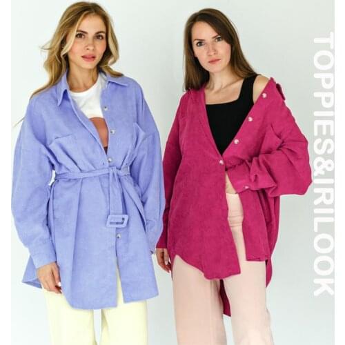 Toppies 2021 Vintage Corduroy Long Shirt Jacket Loose Coat Women Oversize Jacket belt waist Female Outfit