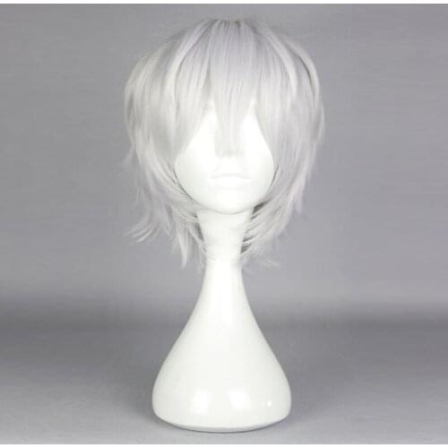 Touken Ranbu Online Uchigatana Nakigitsune Shaggy Layered Short Straight White Synthetic Cosplay Headwear