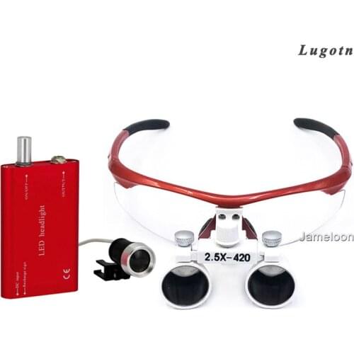 2.5X Magnify Surgical Operator Magnifier With Led Lamp Low Price Enlarge Red Glass White Lens Dentist Surgery Dental Loupe