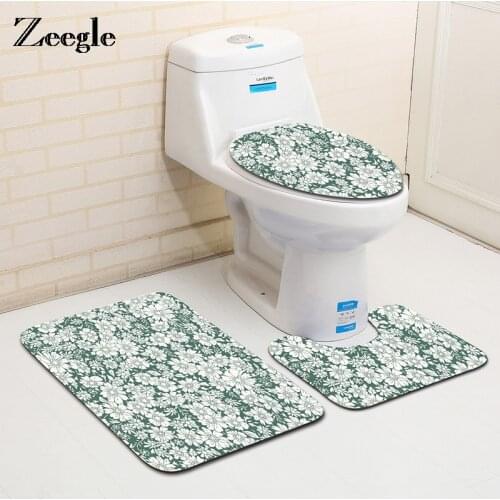 Zeegle 3pcs/set Toilet Mats For Bathroom Pattern Bathroom Set Carpet Absorbent Non-Slip Pedestal Rug Lid Toilet Cover Bath Mat
