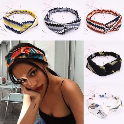 Women Retro Style Hairband floral Print Headband Cross Knot headband Bandage Bandanas