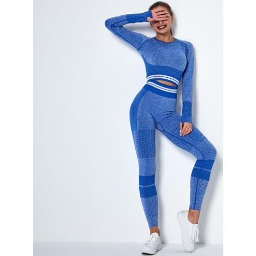 Women High Waist Yoga Suit Set Seamless 2PCS Long Sleeve Sport Workout Clothes Female Leggings Fitness Running Clothing Sets