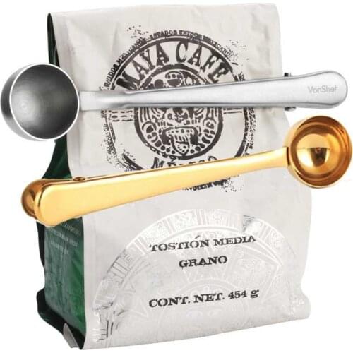 1PC Multifunction Stainless Steel Food Spoon Milk Tea Ground Coffee Scoops With Bag Clip Sealing Powder Drinkware Tools