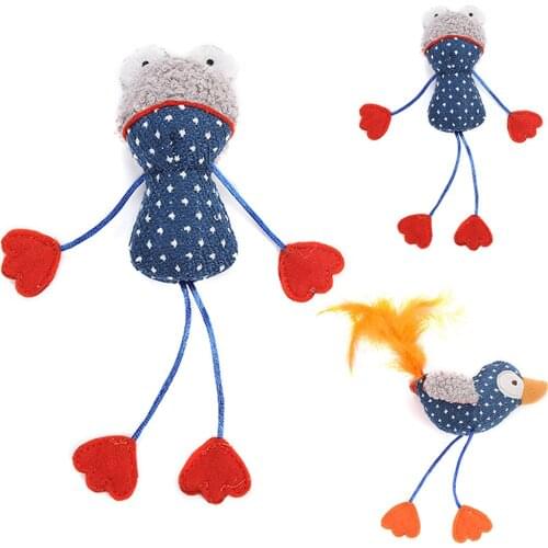 2PCS Frog Cat Toy Cute Cartoon Interactive Pet Plush Toy Pet Chew Toy Bird Cat Toy Pet Interactive Toys Training Toys Pet Toy