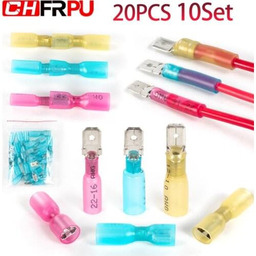 20pcs/10 sets MDD / FDFD fork terminal heat shrink crimp terminal kit insulated butt wire connector cable cable female end butt