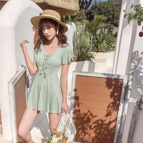 2021 New Korean Sexy Solid One Piece Swimsuit Women High Leg Cut Swimwear Push Up Bathing Suit Trikinis Monokini Swimskirt