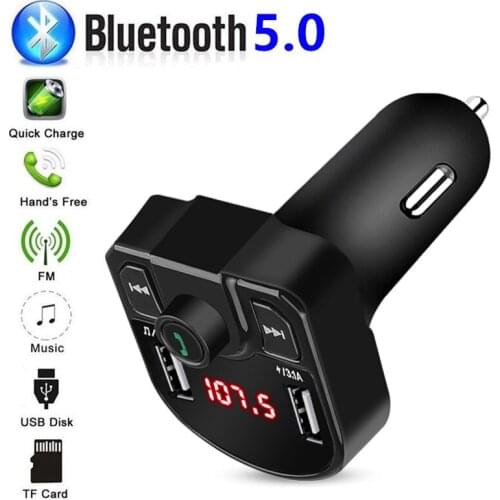 Car Bluetooth 5.0 FM Transmitter Wireless Handsfree Audio Receiver Auto MP3 Player 2.1A Dual USB Fast Charger Car Accessories