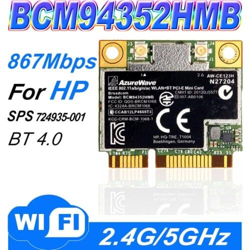 AzureWave Broadcom BCM94352HMB 802.11ac 867Mbps Wireless AC WLAN + Bluetooth BT 4.0 Semi-mini PCI-E Wireless Wifi Card AW-CE123H