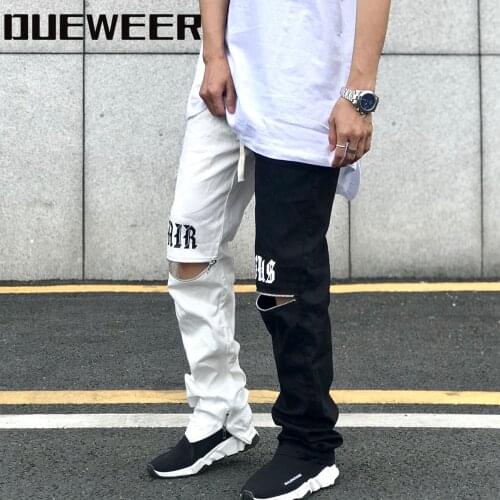 Dueweer Men Pants Trousers White Black Patchwork Jogger Hip Hop Knee Zipper Fashion Letter Fair Ankle Zip Sweatpants Joggers