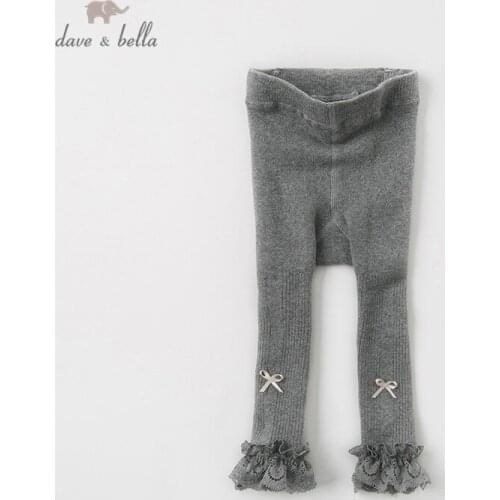 DB12030 dave bella autumn winter baby girl fashion pants children full length gray pants infant toddler knitting leggings