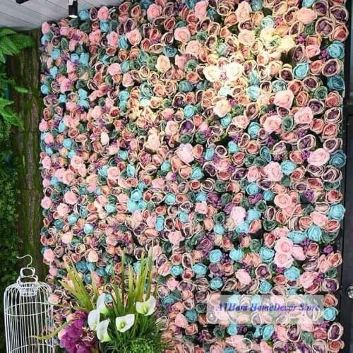 Lake Blue Gilrs Blush Rose Panels Artificial Flower Green Leaves Plant 3D Wall Backdrop Wedding Photo Background