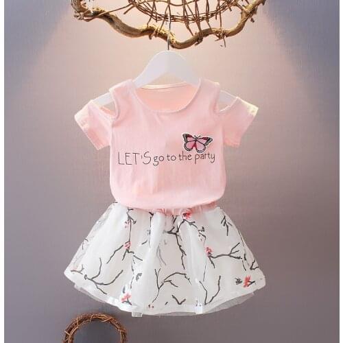 Children Girls Casual Summer Letter Print Short Sleeve T-shirt+Flower Skirts 2Pcs Suits 1 2 3 5 7Years Girls Clothes Set