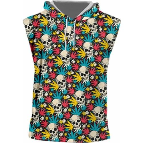 IFPD EU Size 3D Print Skull Hooded Tank Top Men Casual Colorful Maple Leaves Vest Hip Hop Streetwear Plus Size Sleeveless Shirts