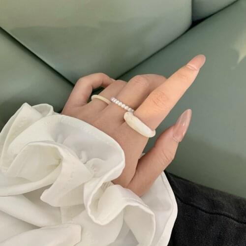 LJLGLY 3Pcs/Set 2021 korean style Fashion Vintage Acrylic Set Pearl Female ring Girls Party Wedding Jewelry Gifts Party Jewelry