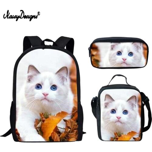 NOISYDESIGNS 2021 3pcs/set School Bag Set Girls Backpack Puppies Cat Print Schoolbags for Teenage Boys Students Backpacks Custom