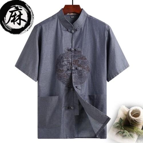 Tang suit male middle and old aged father summer cotton and linen grandfather short-sleeved old man clothes linen short-sleeved