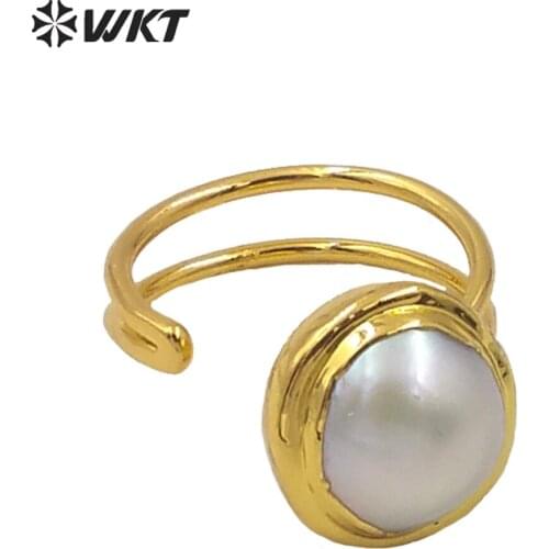 WT-MPR012 Newest Spring design Gorgeous fashion gold electroplated adjustable size round fashion pearl cocktail Ring for wedding