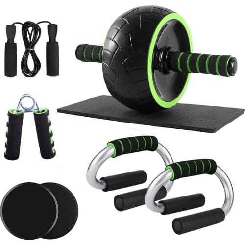 AB Wheel Roller Set Push Up Bar, Sliding Disc, Skipping Rope, Hand Exercise Mat, Home Fitness Equipment