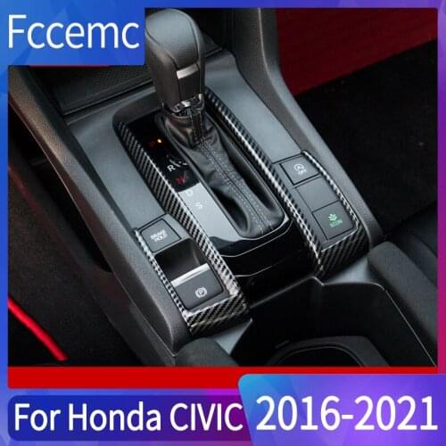 Car Central Control Panel Stickers Interior Gear Shift Cover Trim For Honda Civic 10th 2016-2020 ABS Carbon Fiber Automatic
