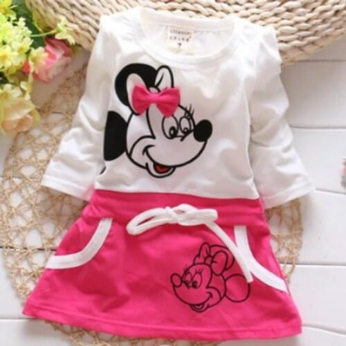 New 2018 Girls Round Neck Long Sleeved Childrens Mini Clothes, Cartoon Prints, Casual Cotton Dresses Baby Girl