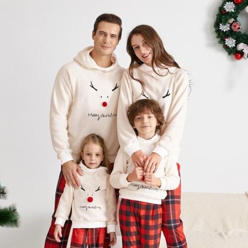 PatPat 2020 New Arrival Winter Christmas Antler Solid Plush Hooded Family Matching Sweatshirts Family Look Tops Party Family