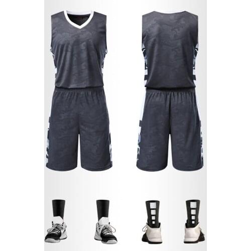 New adult DIY print basketball jersey set pocket college team basketball training suit breathable basketball jersey set uniforms