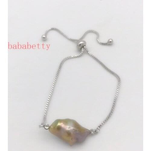 New natural freshwater Purple irregular baroque 12X20MM pearl bracelet adjustable length