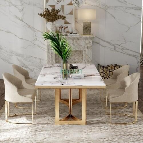 Nordic Marble Dining Table And Chair Combination Rectangle Simple Postmodern Light Luxury Living Room Dinning Table Set