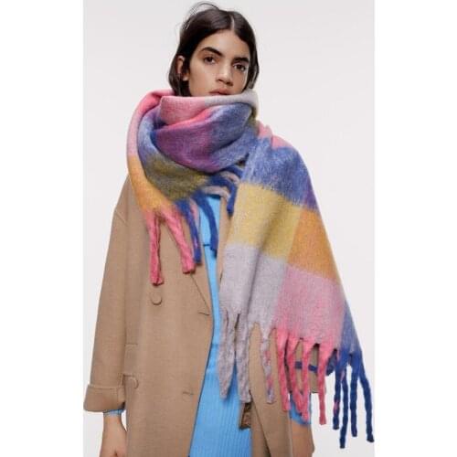 Autumn and Winter New Color Lattice Warm Tassel Scarf. Long Soft Shawl. Dual Purpose Bib for Students