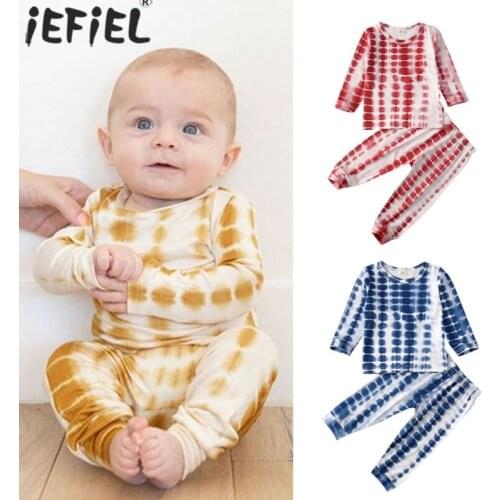 Autumn Infant Baby Boys Girs Cotton Girls Pullover Tops T-shirt+Pants 2pcs Tie Dye Print Pajamas Outfits Kids Clothes Sets 1-5Y