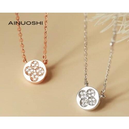 AINUOSHI Handmade18K Gold Round Cut 0.045ct Natural Diamond Necklace for Women Promise Valentines Day Party Gift Jewelry ,18