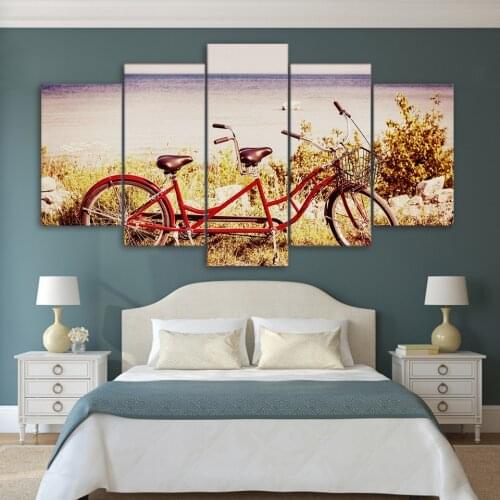 Posters Painting Modern Home Decoration On Canvas Frame 5 Panel Bicycle Landscape For Living Room Art Pictures Wall HD Printed